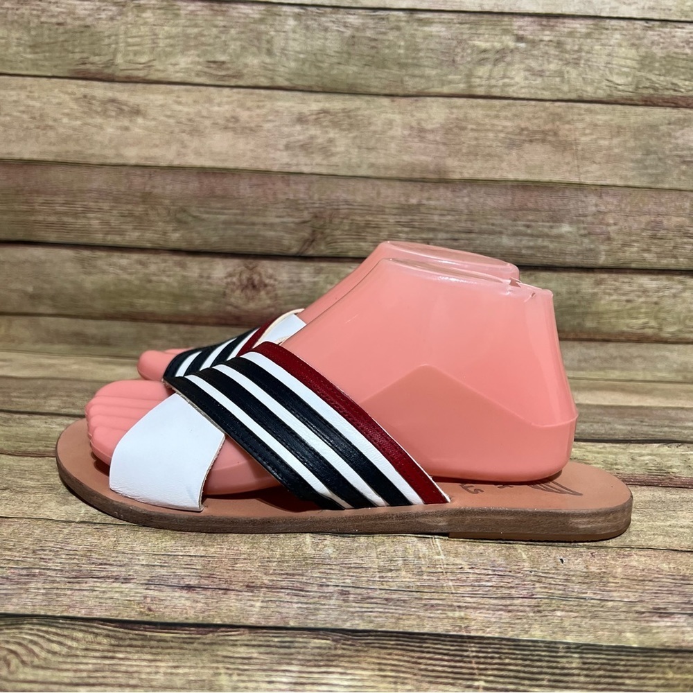 Ancient Greek Sandals Red, White, and Blue Leather Sandals